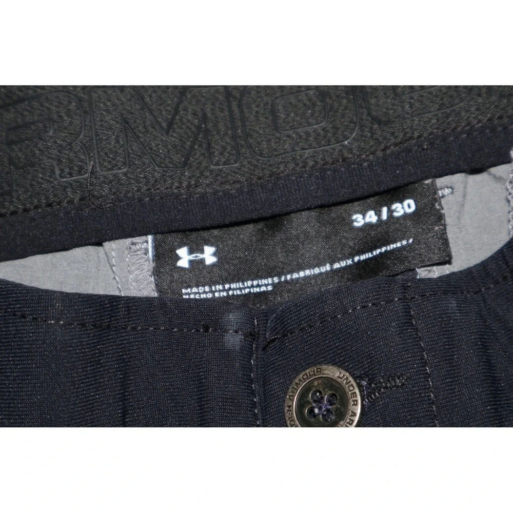 Under Armour Golf Pants Mens 34x30 Black Performance Tapered Stretch Flat **